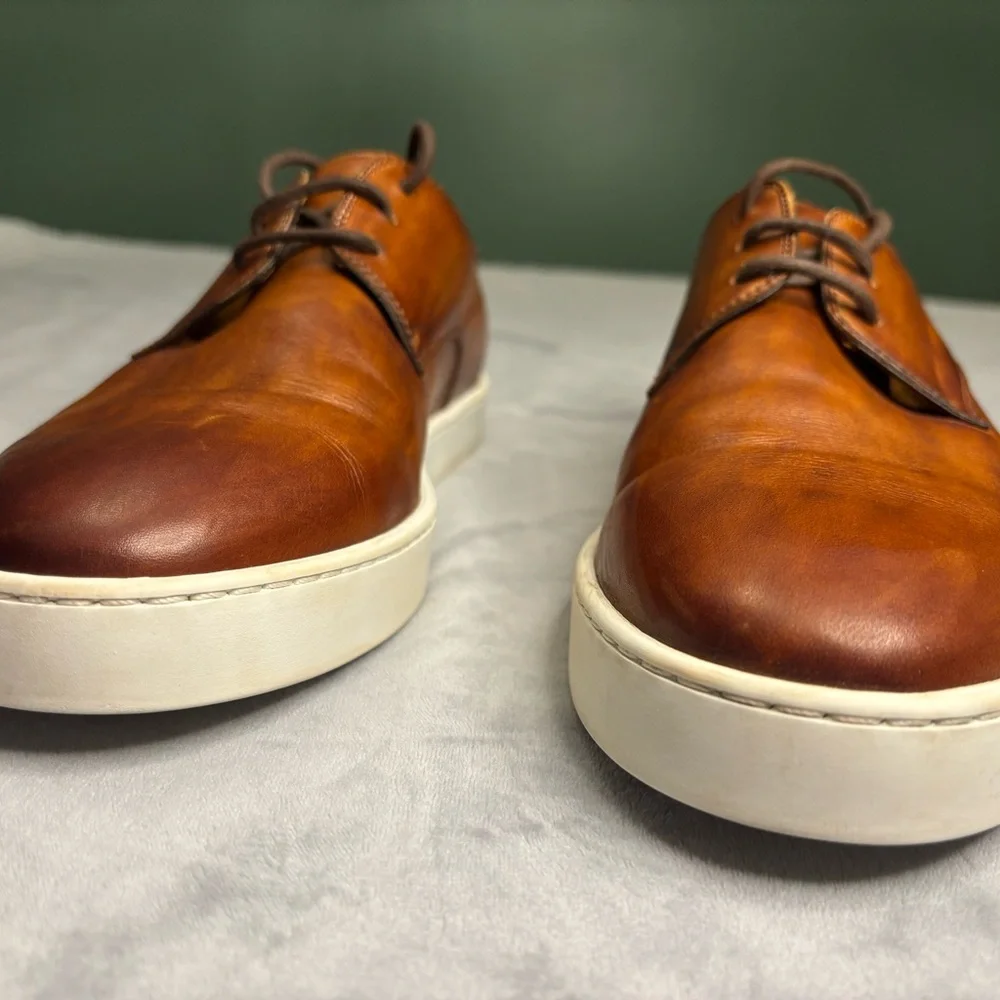 Magnanni Burnished Cognac Leather Derby Sneakers